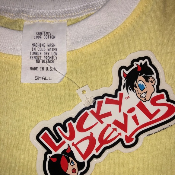 Lucky Devils "embroidered T-shirt in Lemon and Lime" - Picture 2 of 4